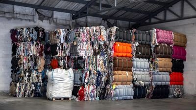 Unsorted textile bales at intake